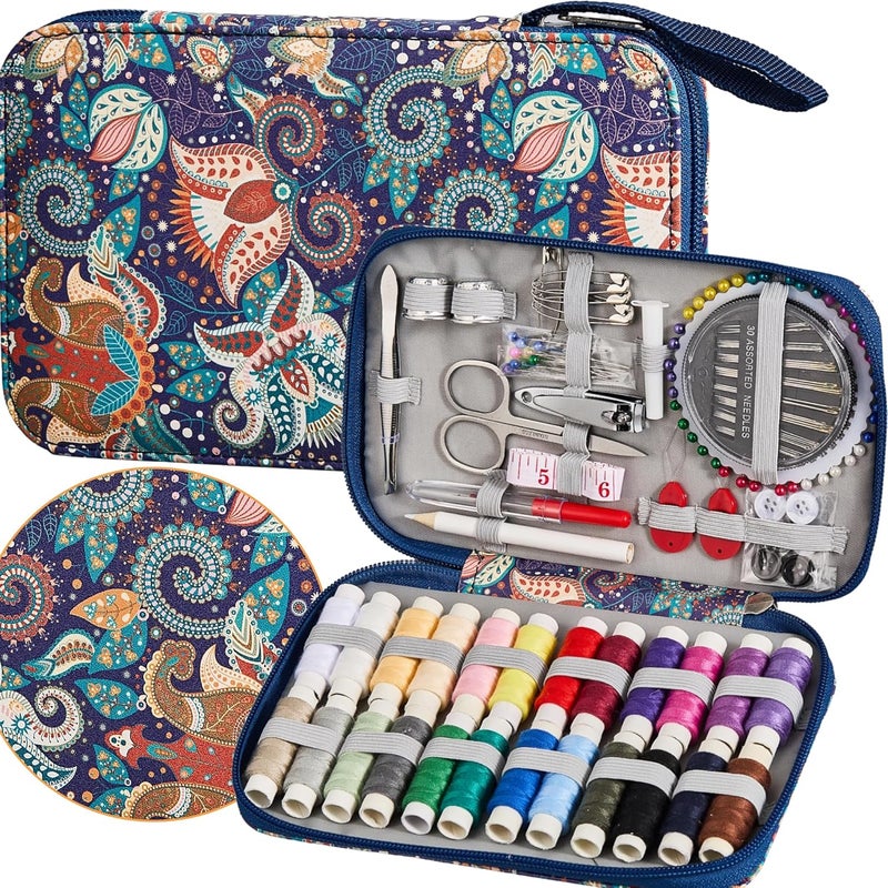 Bobode 130 PCS Paisley Printing Sewing Kit with All Sewing Supplies Accessories, Professional & Travel Sewing Set for Adults, Emergency Home Use - Image 1